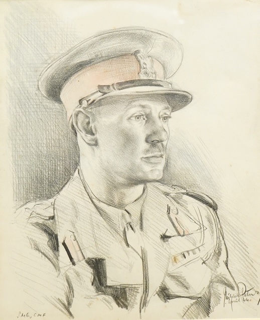 J. Mackintosh Patrick RSA (Scottish, 1907-1998), Portrait of an army officer, signed and dated April 44', inscribed SME, CMF lower left, pencil study, 23 x 19cm